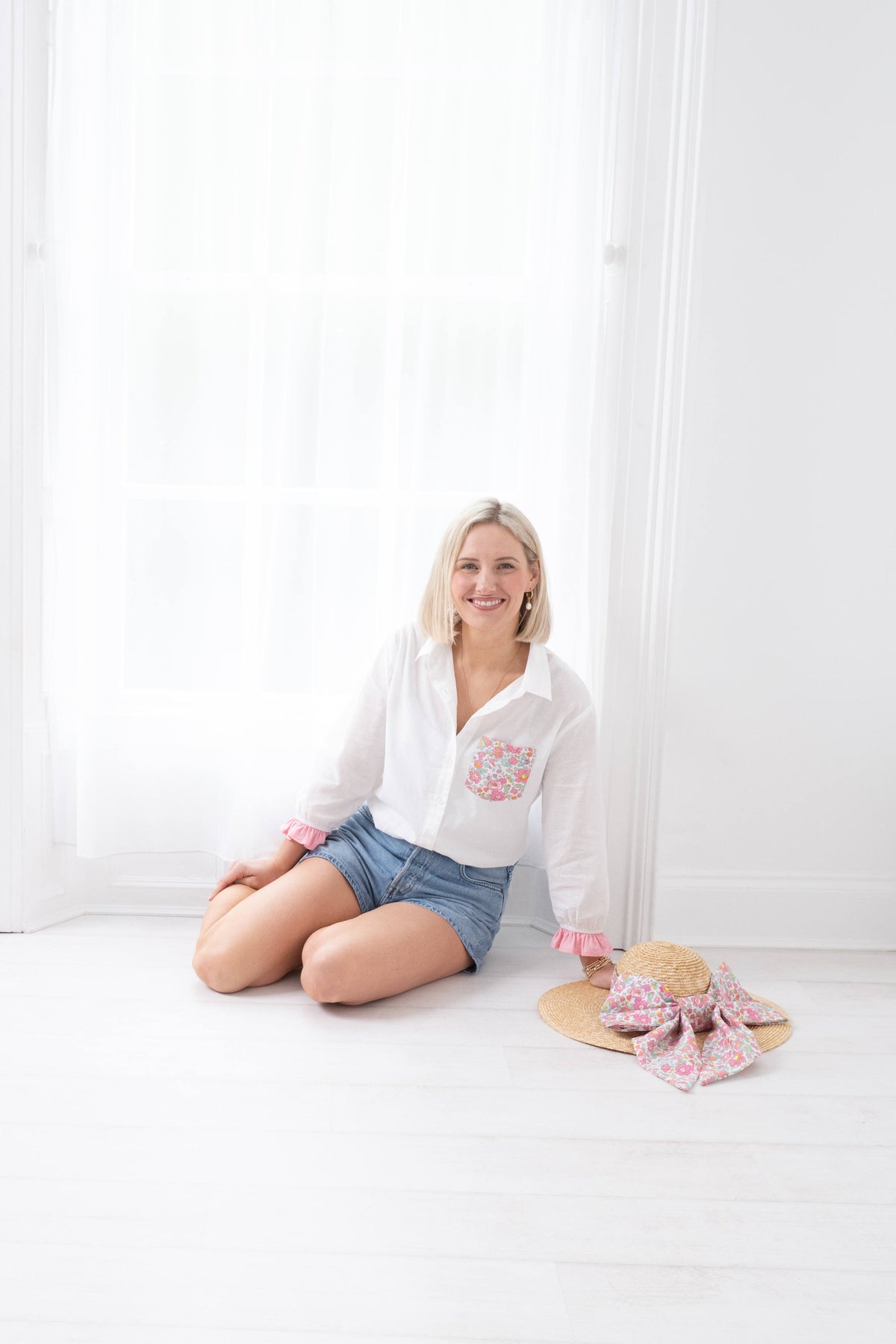 Bea | Deep Pink Trimmed Shirt Made With Liberty Fabrics Print Pockets
