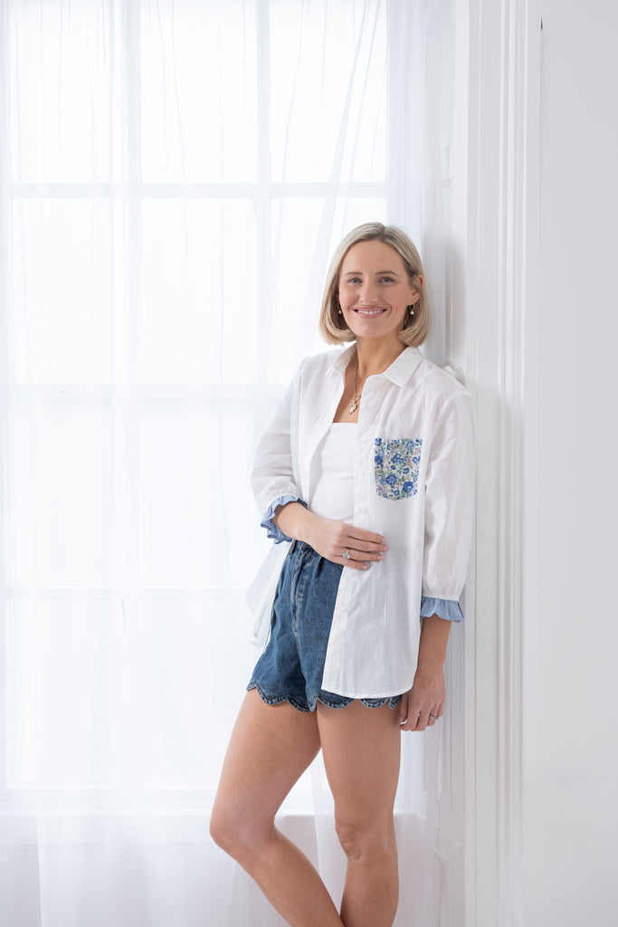 Linen-blend shirt with Liberty Fabrics print pocket trim