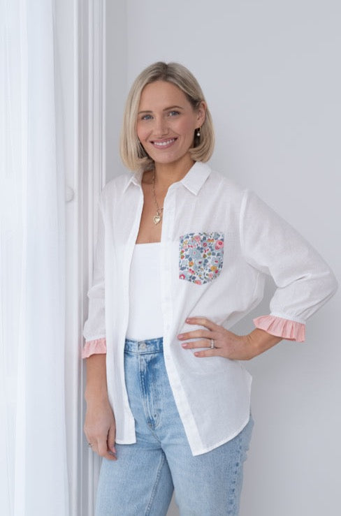 Linen-blend shirt with Liberty Fabrics print pocket trim