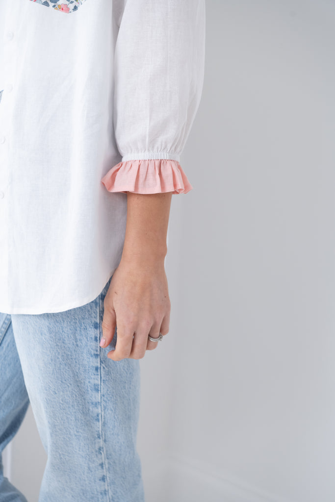 Linen-blend shirt with Liberty Fabrics print pocket trim