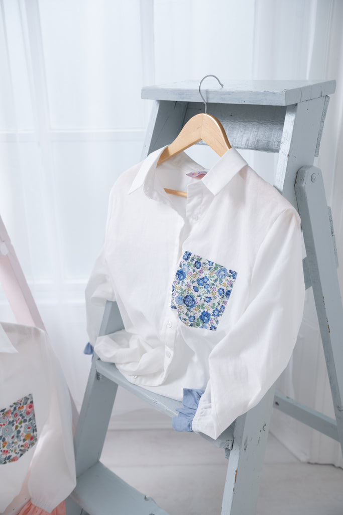 Linen-blend shirt with Liberty Fabrics print pocket trim