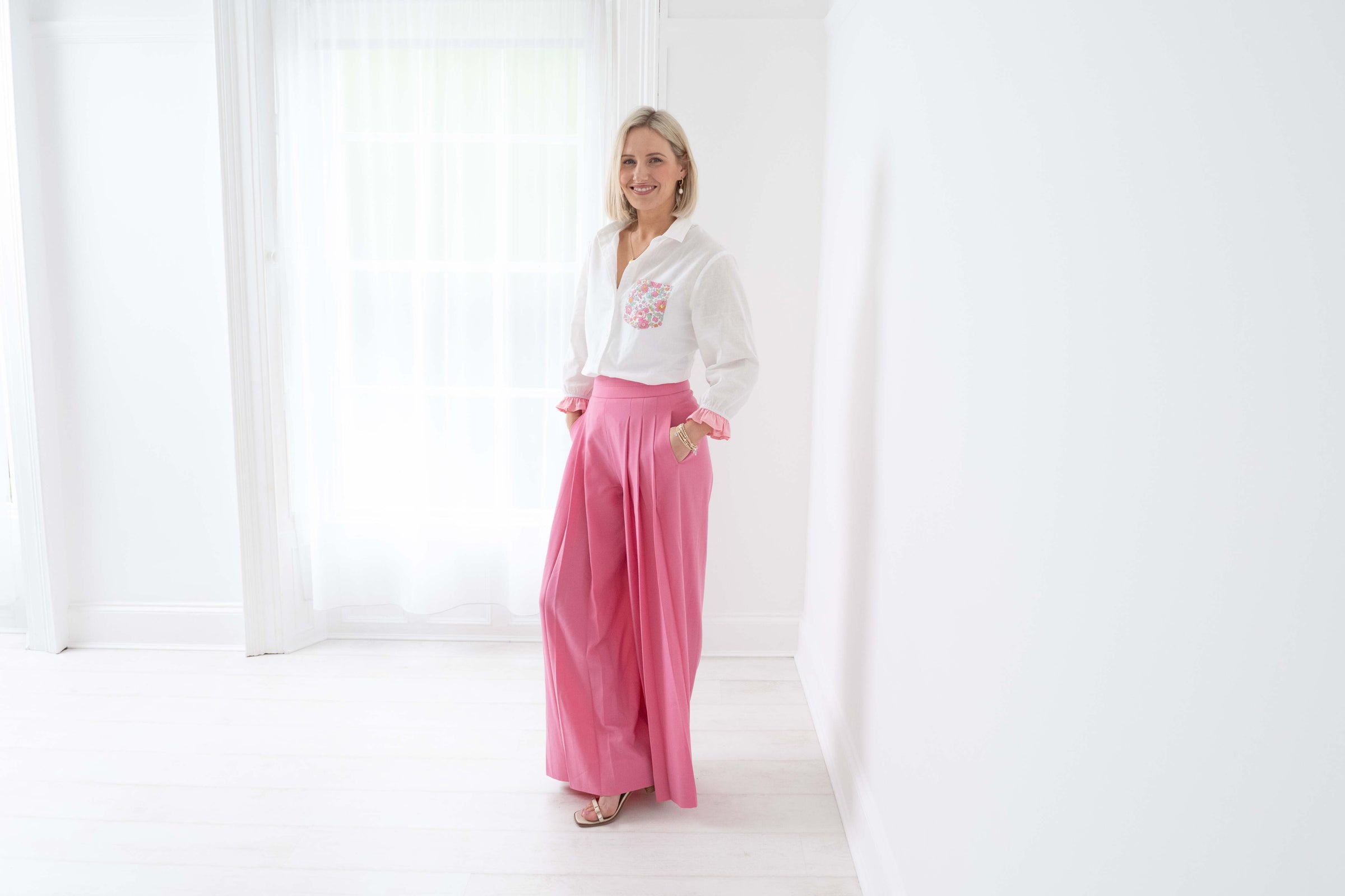 Bea | Deep Pink Trimmed Shirt Made With Liberty Fabrics Print Pockets