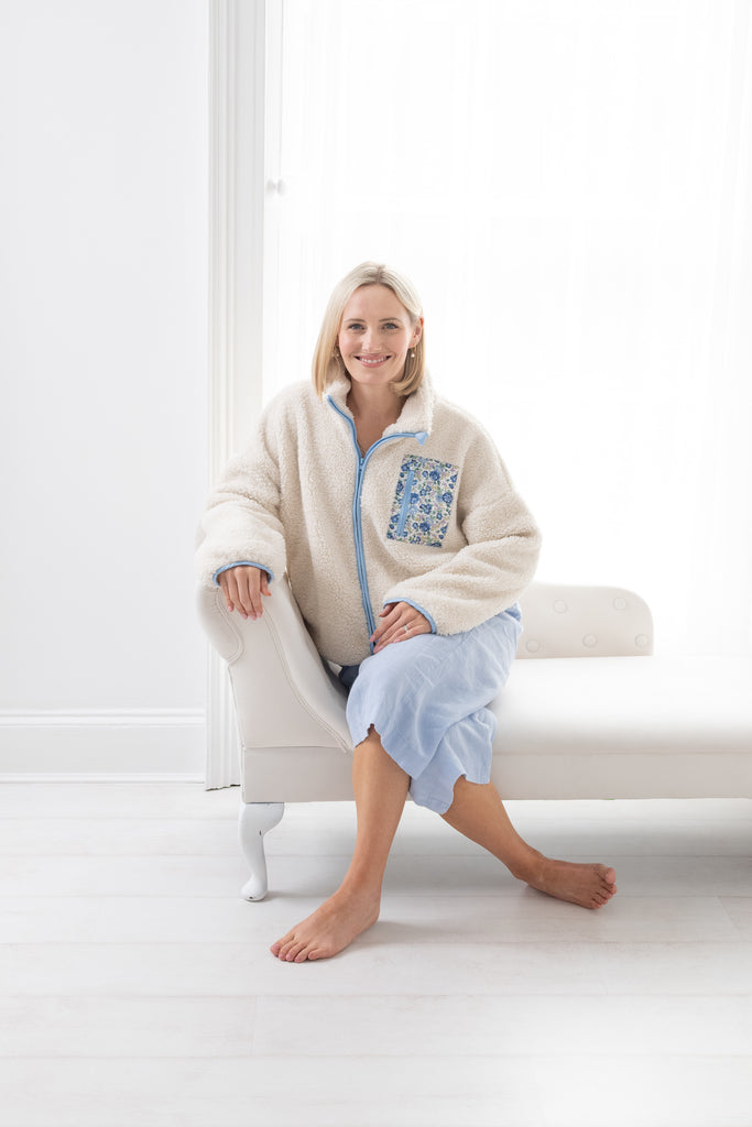 FLORA | Blue Trimmed Fleece Made with Liberty Fabric