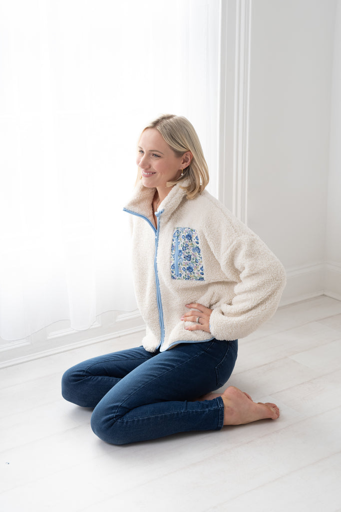 FLORA | Blue Trimmed Fleece Made with Liberty Fabric