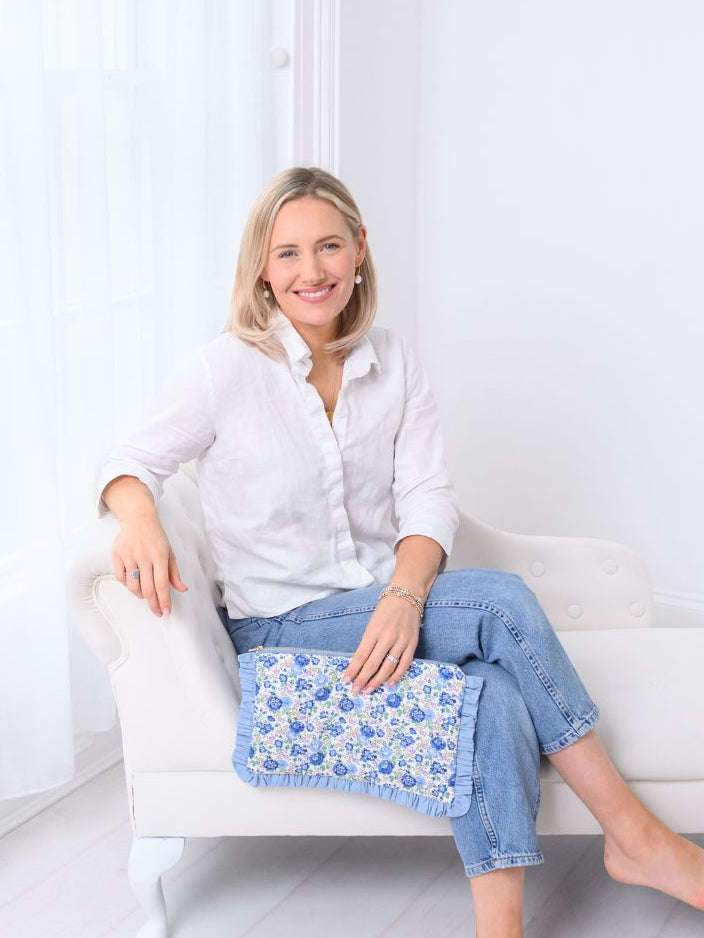 Kitty | Blue Pouch Purse made with Liberty Fabrics Tana Lawn™