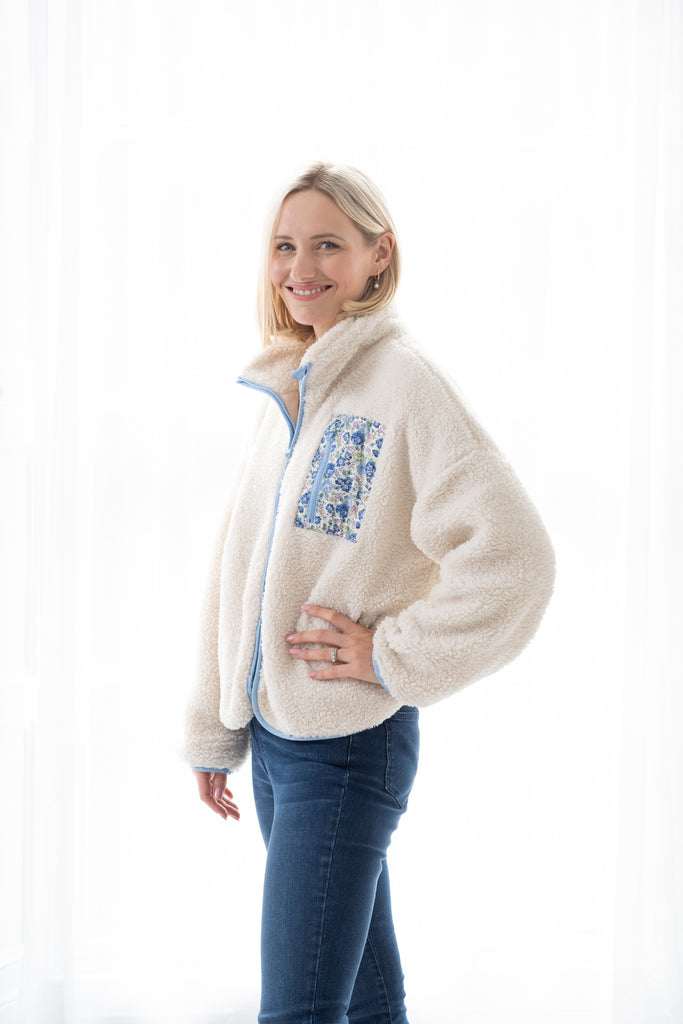 FLORA | Blue Trimmed Fleece Made with Liberty Fabric