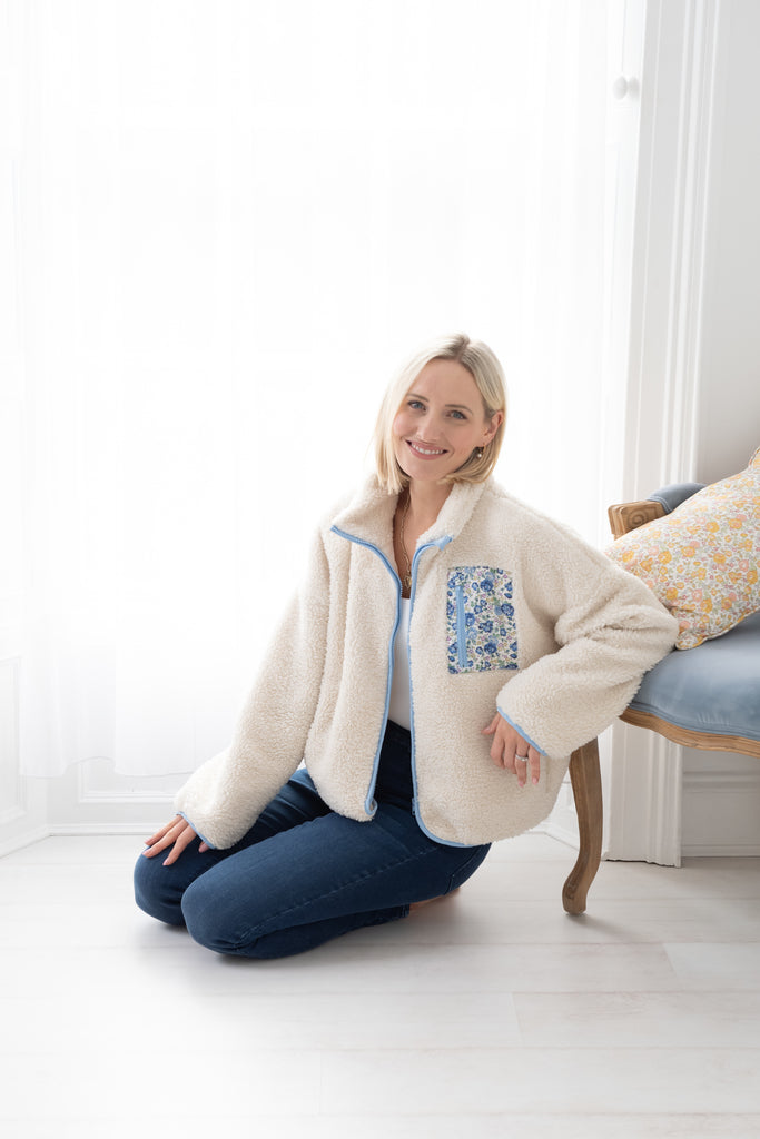 FLORA | Blue Trimmed Fleece Made with Liberty Fabric